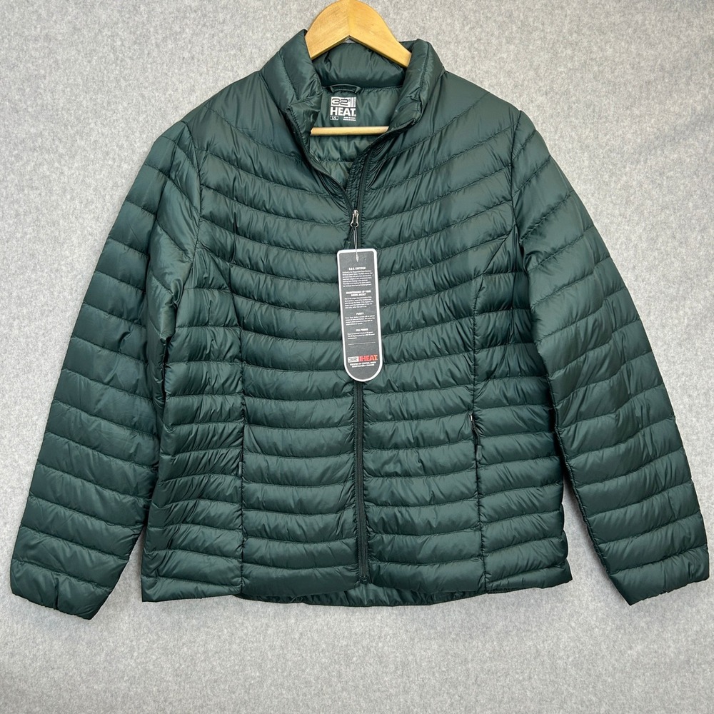 32 Degrees Heat Puffer Jacket Green Down Insulated Lightweight Womens Large NWT